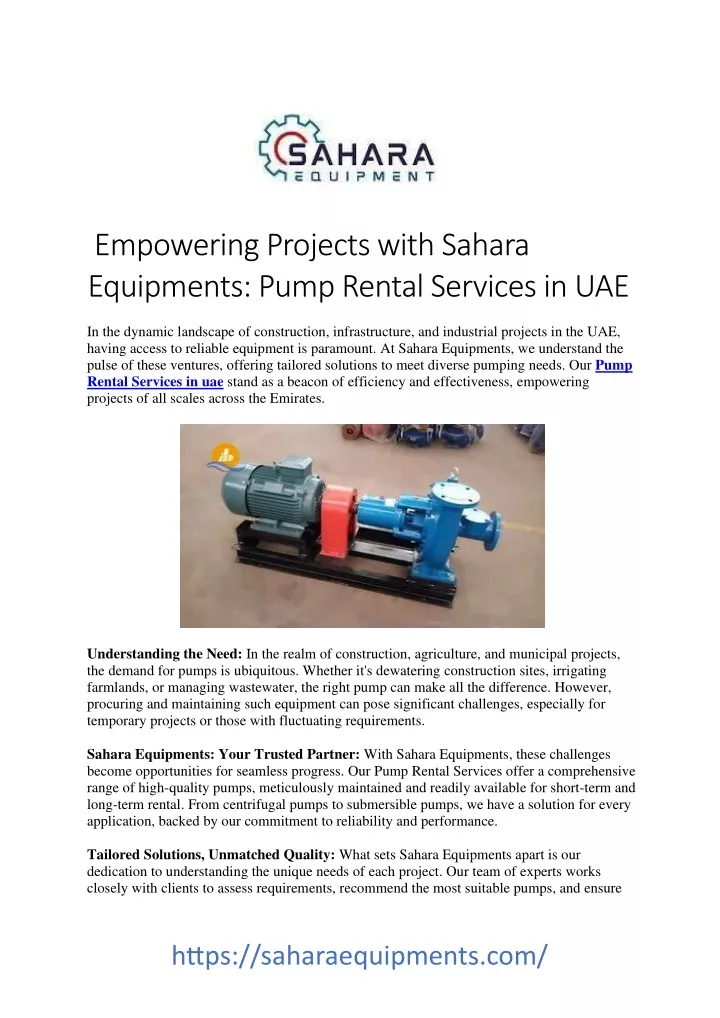 empowering projects with sahara equipments pump