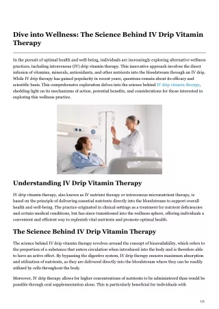 Dive into Wellness The Science Behind IV Drip Vitamin Therapy