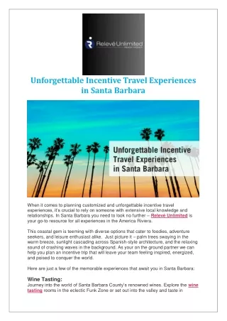Unforgettable Incentive Travel Experiences in Santa Barbara