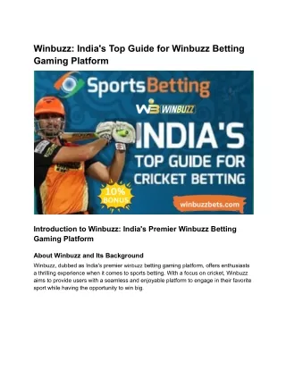 Winbuzz_ India's Top Guide for Winbuzz Betting Gaming Platform