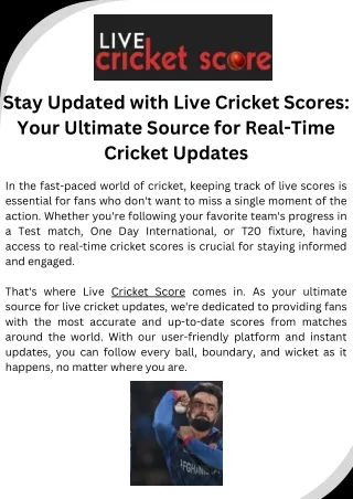 Stay Updated with Live Cricket Scores Your Ultimate Source for Real-Time Cricket Updates