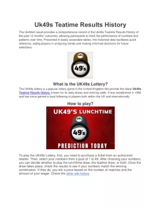 Uk49s Teatime Results History