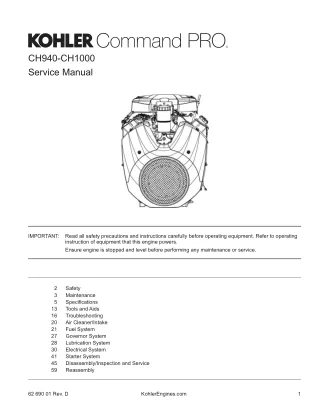 Kohler Command Pro CH1000 Horizontal Crankshaft Service Repair Manual