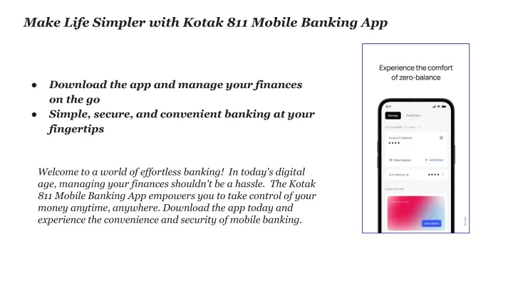make life simpler with kotak 811 mobile banking