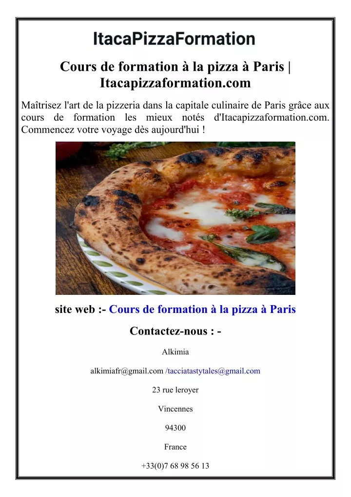 cours de formation la pizza paris