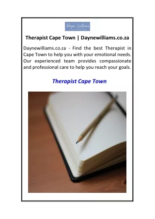 Therapist Cape Town Daynewilliams.co.za