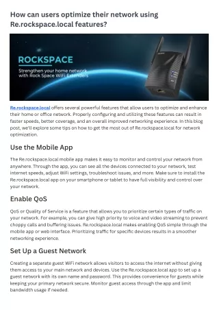 How can users optimize their network using Re.rockspace.local features