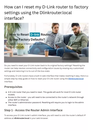 How can I reset my D-Link router to factory settings using the Dlinkrouter.local interface
