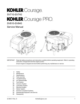 Kohler Courage PRO SV840 Service Repair Manual