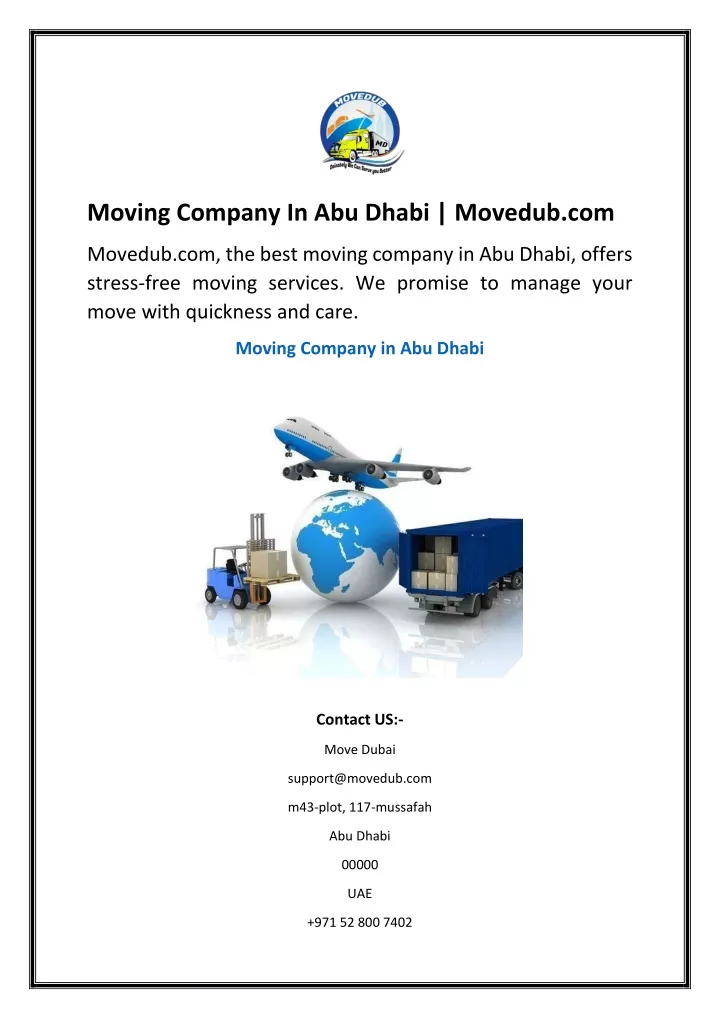 moving company in abu dhabi movedub com