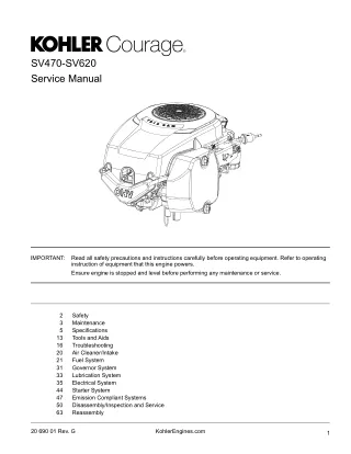 Kohler Courage SV620 Vertical Crankshaft Engine Service Repair Manual