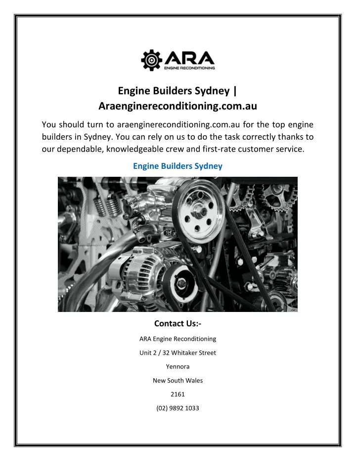 engine builders sydney araenginereconditioning