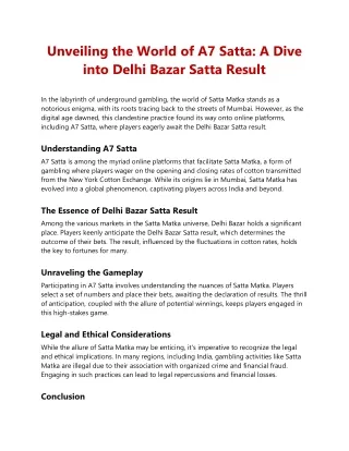 Unveiling the World of A7 Satta A Dive into Delhi Bazar Satta Result