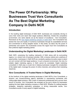 The Power Of Partnership_ Why Businesses Trust Vorx Consultants As The Best Digital Marketing Company In Delhi NCR