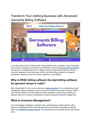 Transform Your clothing Business with Advanced Garments Billing Software