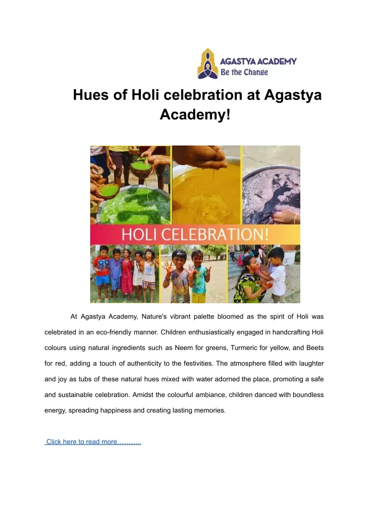 hues of holi celebration at agastya academy