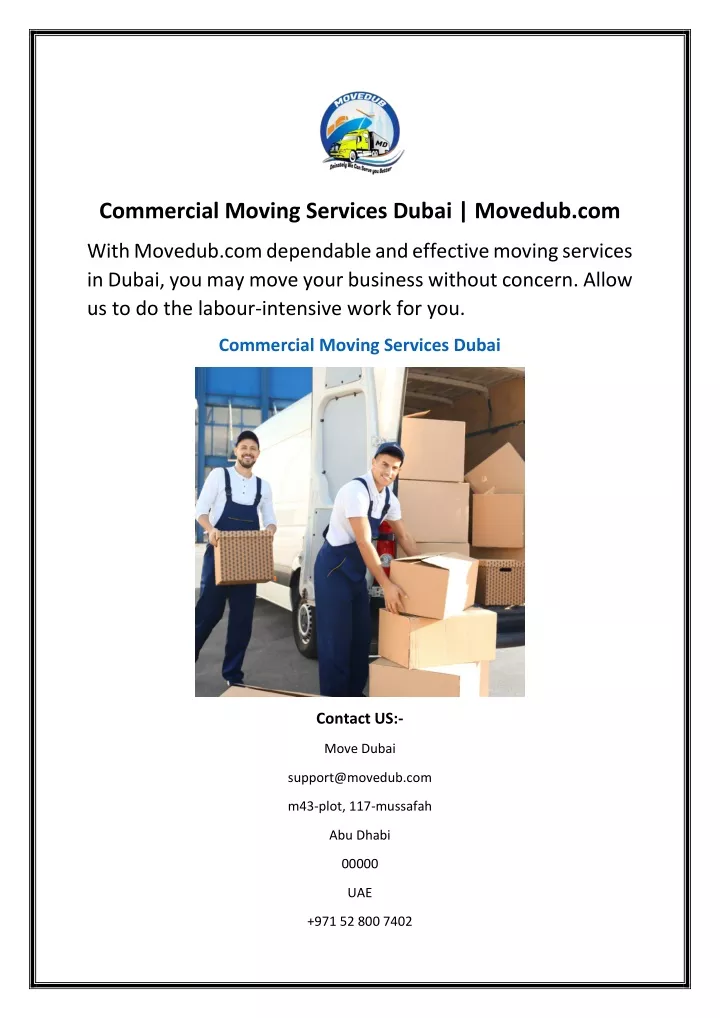 commercial moving services dubai movedub com