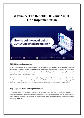 Maximize The Benefits Of Your ZOHO One Implementation