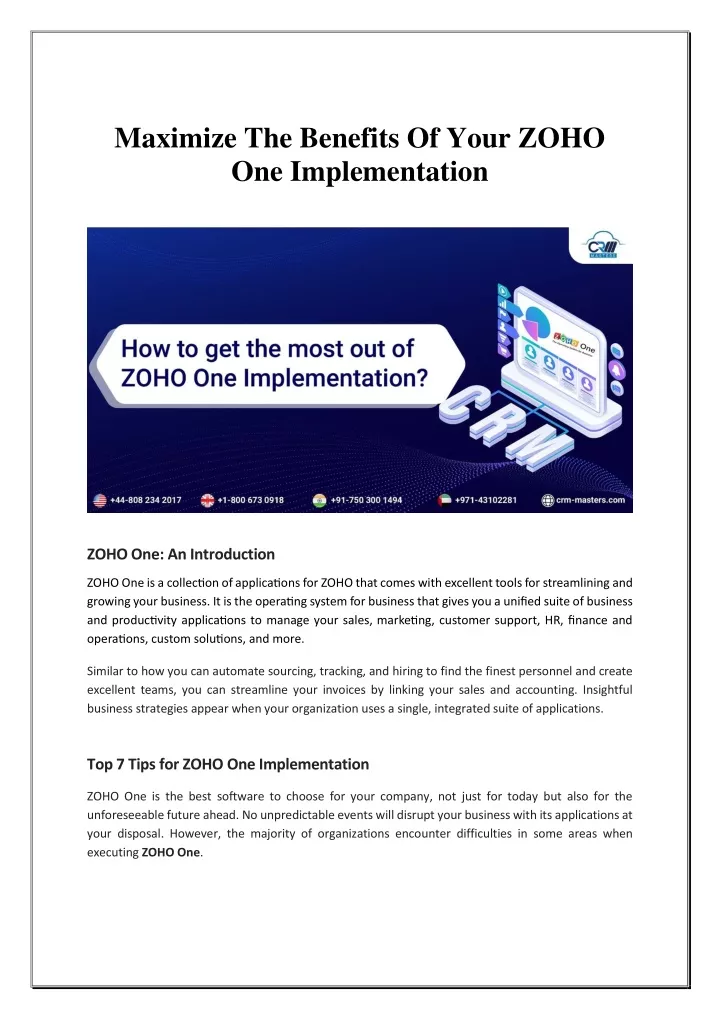 maximize the benefits of your zoho