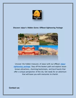 Discover Jaipur's Hidden Gems Offbeat Sightseeing Package