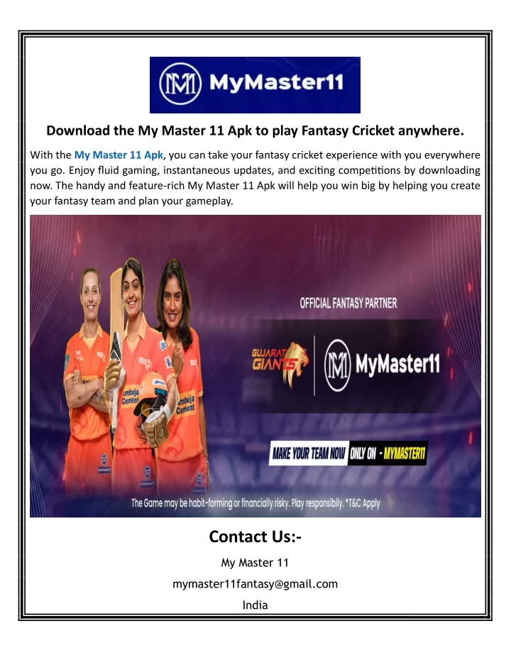 download the my master 11 apk to play fantasy