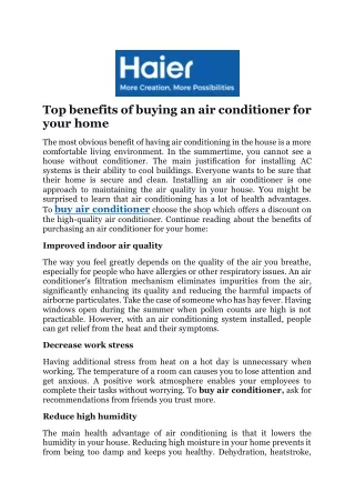 Top benefits of buying an air conditioner for your home