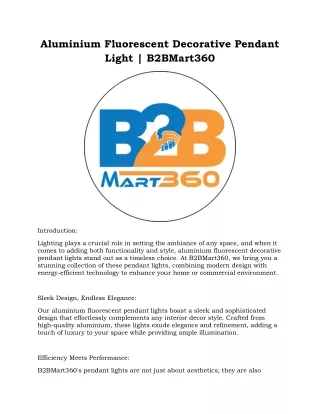 Aluminium Fluorescent Decorative Pendant Light | B2BMart360