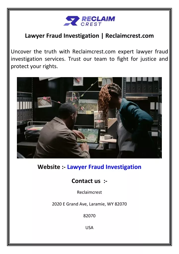 lawyer fraud investigation reclaimcrest com