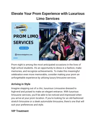Elevate Your Prom Experience with Luxurious Limo Services
