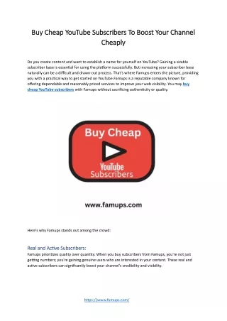 Buy Cheap YouTube Subscribers To Boost Your Channel Cheaply