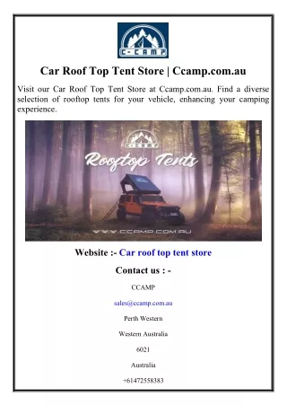 Car Roof Top Tent Store  Ccamp.com.au