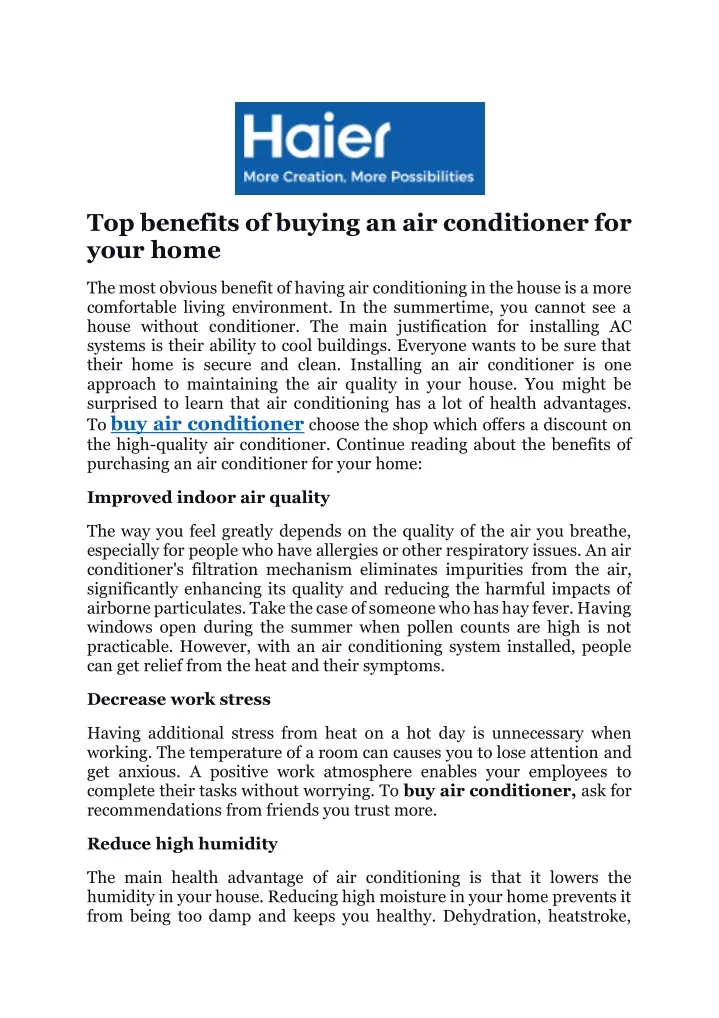 top benefits of buying an air conditioner