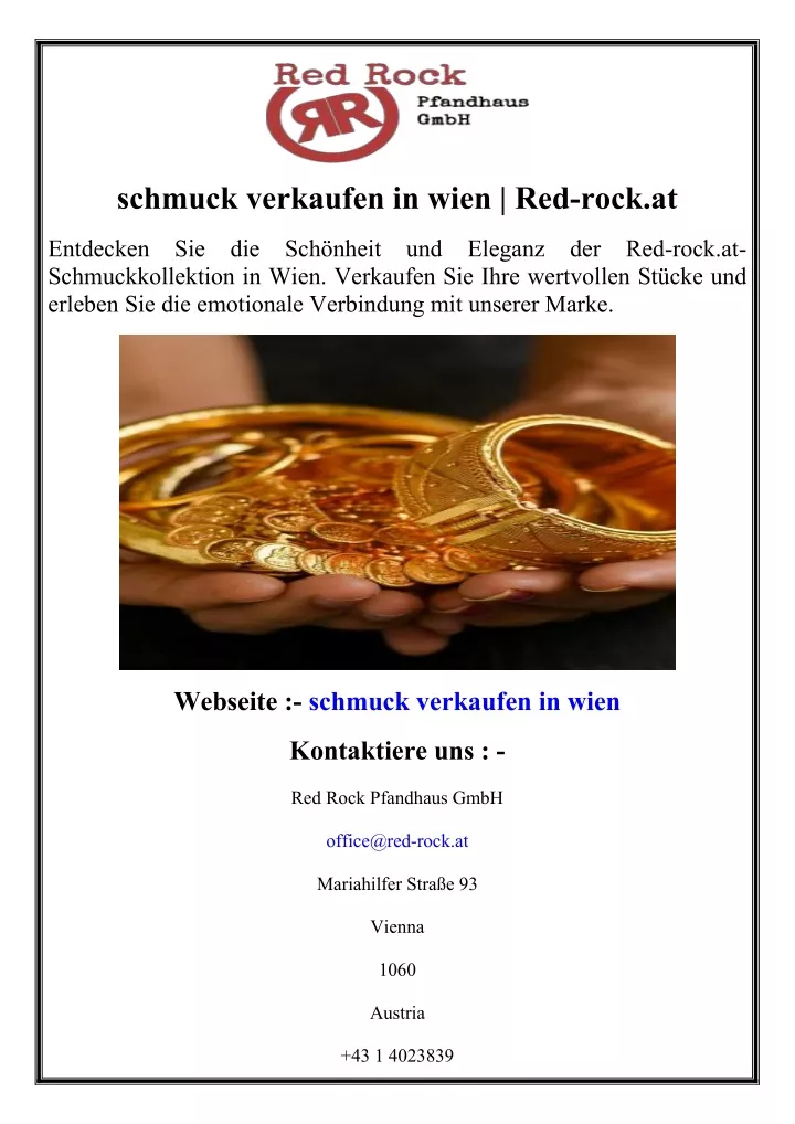 schmuck verkaufen in wien red rock at