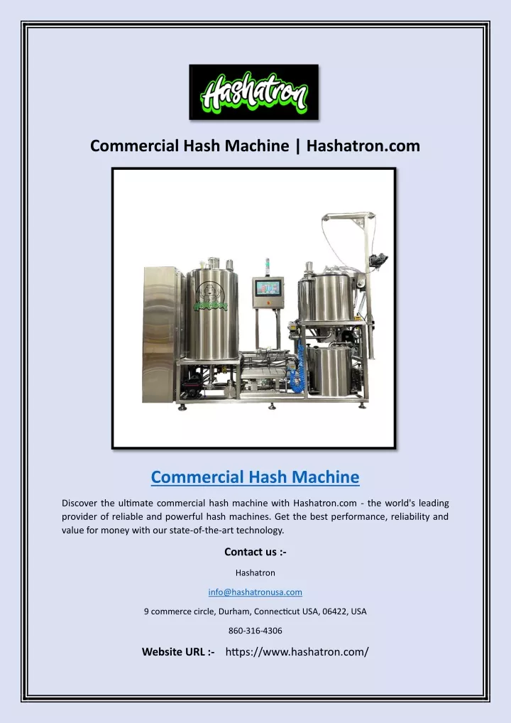 commercial hash machine hashatron com