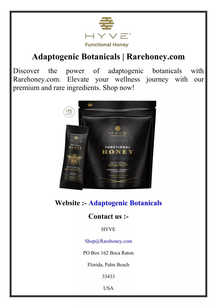 adaptogenic botanicals rarehoney com