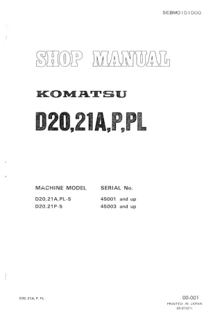 Komatsu D20,21A,PL-5 Dozer Bulldozer Service Repair Manual SN 45001 and up