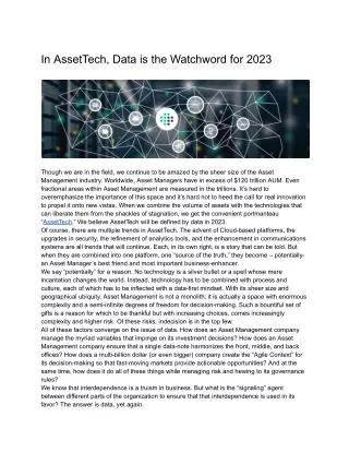 AssetTech, Data is the Watchword for 2023