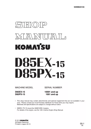 Komatsu D85PX-15 Dozer Bulldozer Service Repair Manual SN 1001 and up