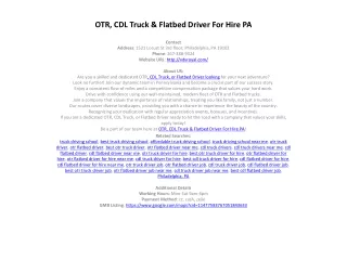 OTR, CDL Truck & Flatbed Driver For Hire PA