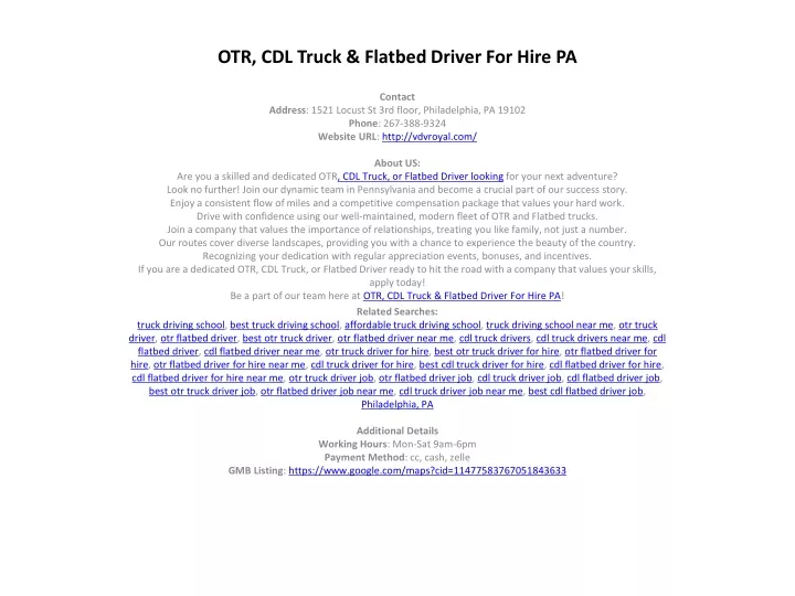 otr cdl truck flatbed driver for hire pa