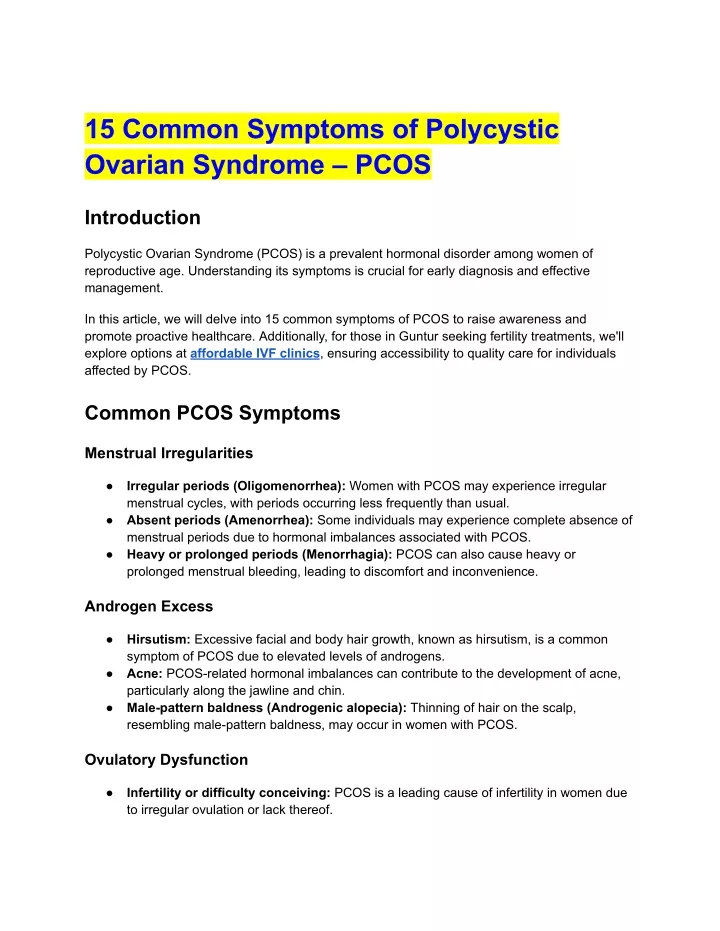 15 common symptoms of polycystic ovarian syndrome
