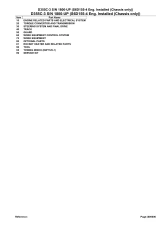 Komatsu D355C-3 Pipe Layer Parts Catalogue Manual - SN 1800 AND UP