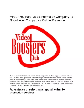 Hire A YouTube Video Promotion Company To Boost Your Company’s Online Presence