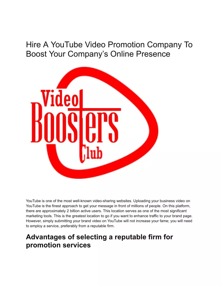 hire a youtube video promotion company to boost