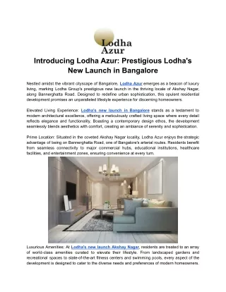 Introducing Lodha Azur - A Luxurious Haven on Bangalore's Bannerghatta Road