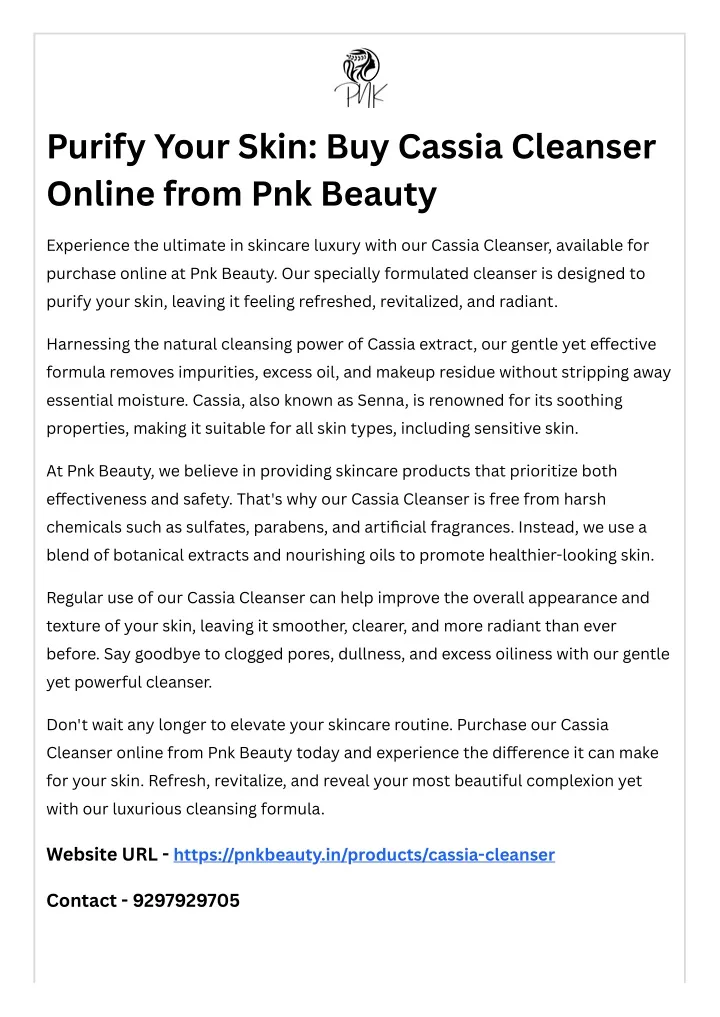 purify your skin buy cassia cleanser online from