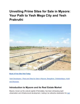 Unveiling Prime Sites for Sale in Mysore_ Your Path to Yesh Mega City and Yesh Prakruthi