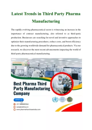 Latest Trends in Third Party Pharma Manufacturing