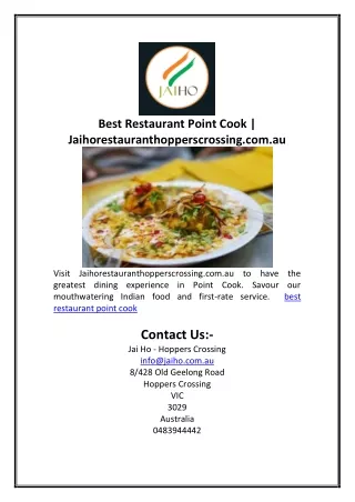 Best Restaurant Point Cook | Jaihorestauranthopperscrossing.com.au
