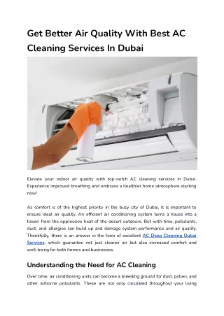 Get Better Air Quality With Best AC Cleaning Services In Dubai